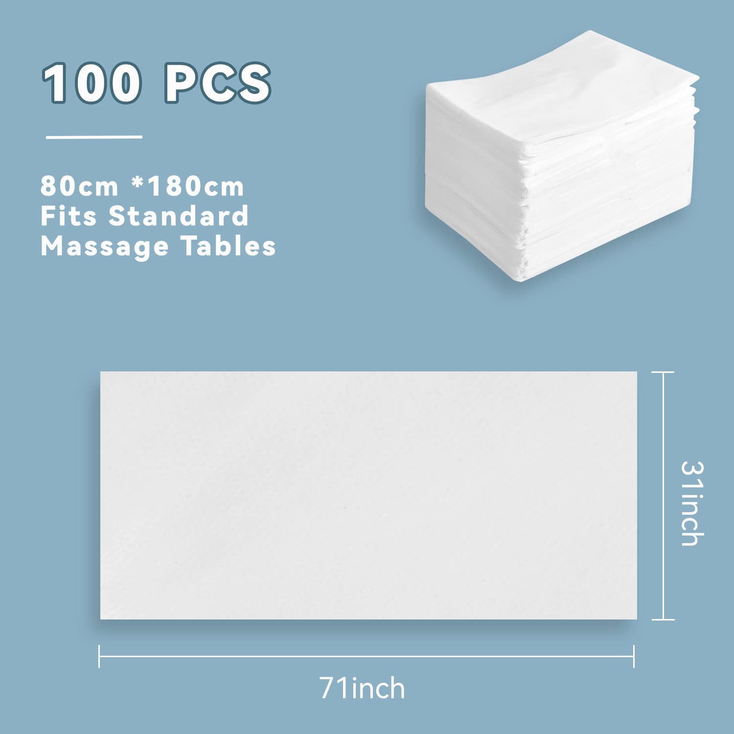 100 lenzuoli usa e getta, 80 x 180 cm, per massaggi usa e getta, per lettino massaggiante, monouso, tessuto non tessuto bianco