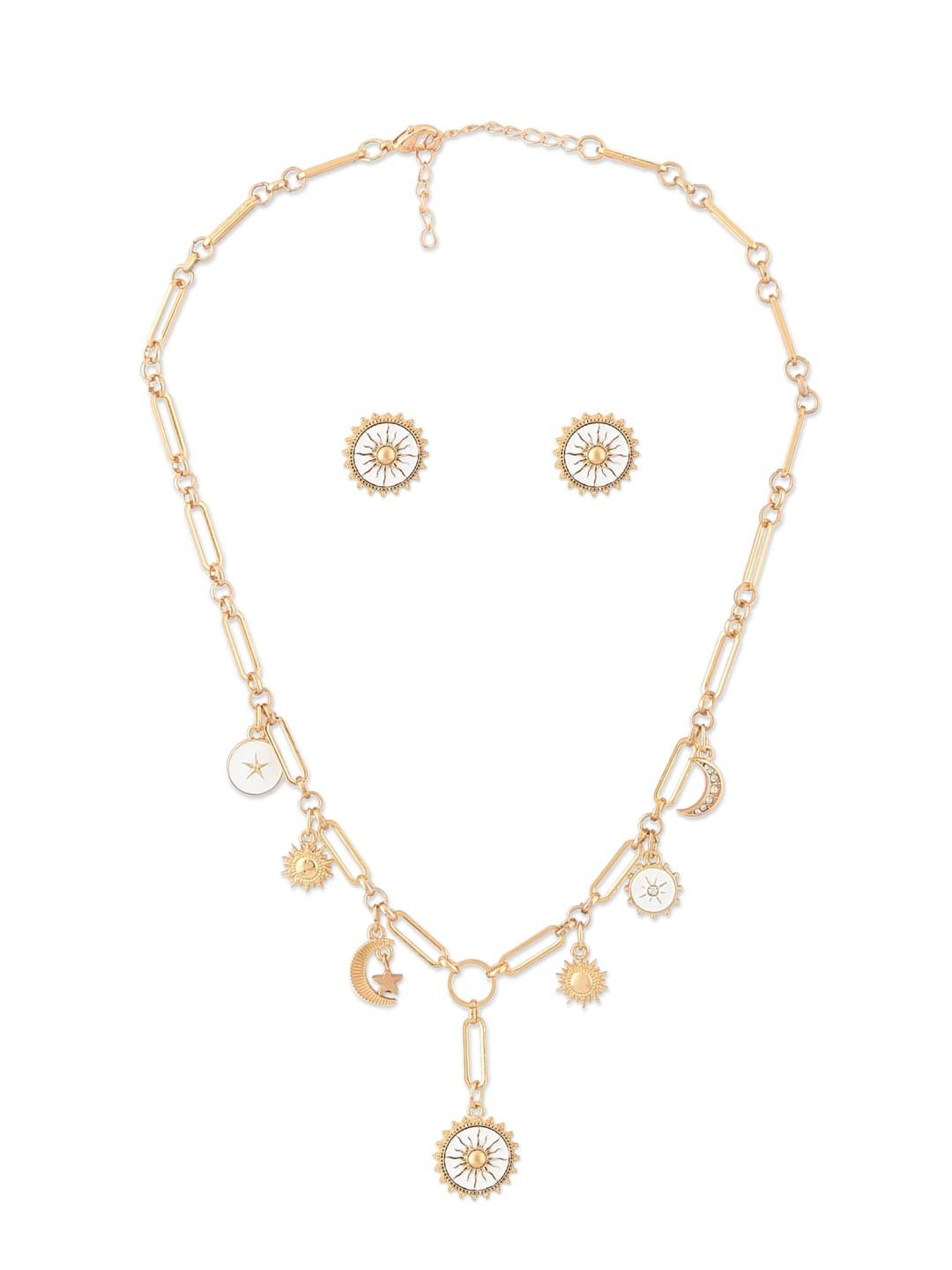 ZAVERI PEARLS White Enamel Contemporary Charm Necklace Chain & Earring Set For Women-ZPFK15024 (B0BG85W3LP) Amazon Price History, Amazon Price Tracker