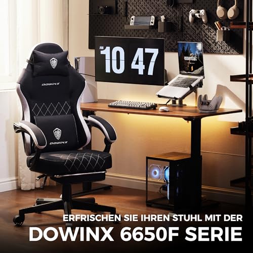 Sedia da gaming in tessuto con cuscino primaverile, supporto lombare per ufficio, con poggiapiedi per adulti, ergonomica, grande e alta, per Office Gaming, colore nero - Sedia gaming - Immagine 7