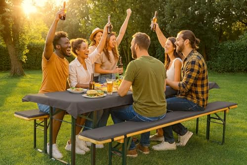 Brandsseller Auflagenset für Bierzeltgarnituren 3-teilig 2 Bankauflagen gepolstert 220x25 cm und 1 Tischdecke 240x90 cm für alle gängigen Festzeltgarnituren Bierbankauflagen Outdoor - Anthrazit