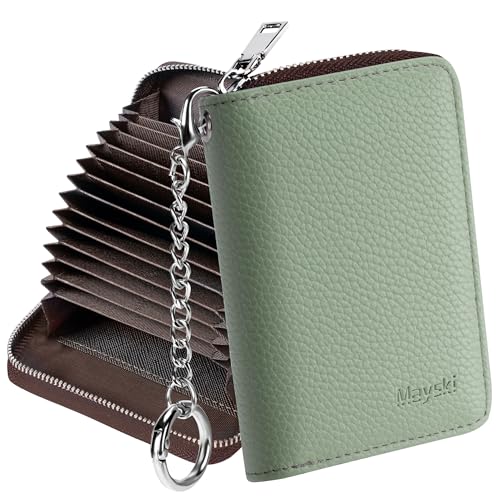 Image of Mayski Credit Card Holder, Zipper Credit Card Wallet for Women, Small Accordion Card Cases Holder, KeyChain Wallet, Business Card Holder, Spearmint