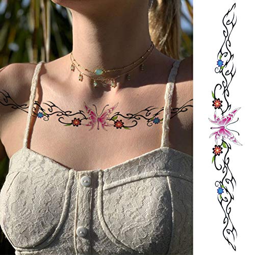 Cargen 10 Sheets Realistic Flower Temporary Tattoos For Women Girls Long Back Sleeves Tattoos For Women On Waist Back Butterfly Belly Stomach Tattoos Body Art For Party Show Festival #TOP4