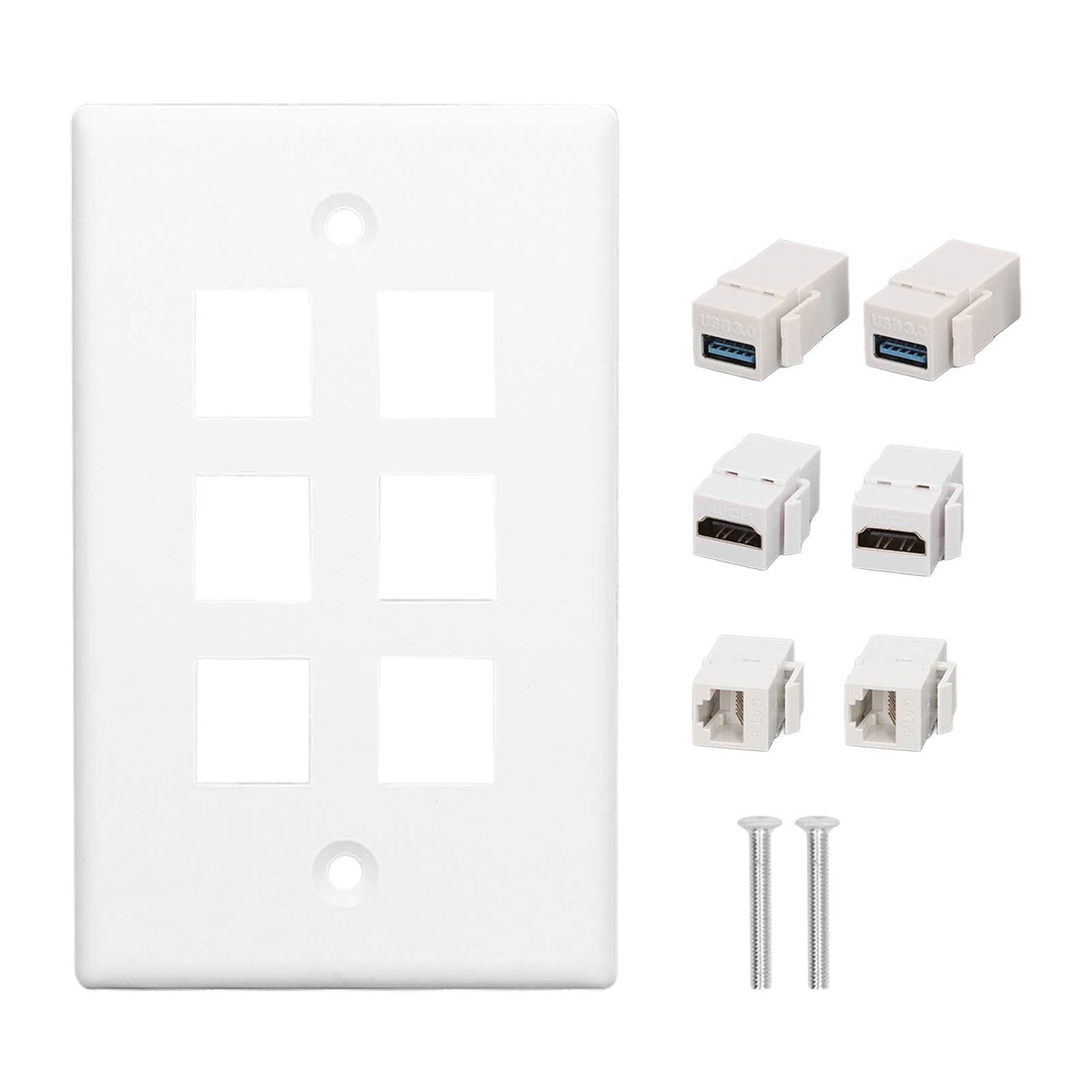 Piastra da Parete Ethernet Cat6 RJ45 6 Porte 2xHDMI 2xCat6 2xUSB 3.0