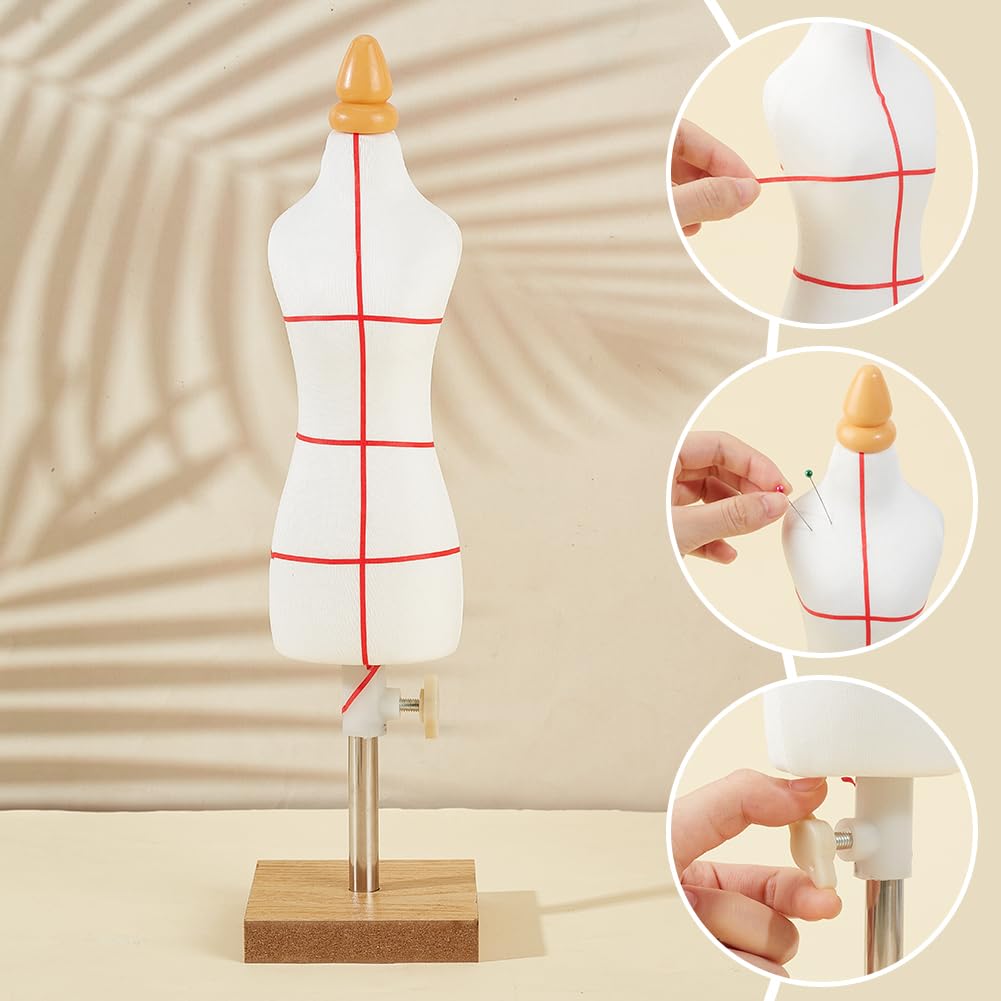 2 manichini da sartoria da donna, misura 1/4, mini bambola da cucito con supporto, regolabile in altezza, per la stanza del fai da te, abbigliamento decorativo, gioielli
