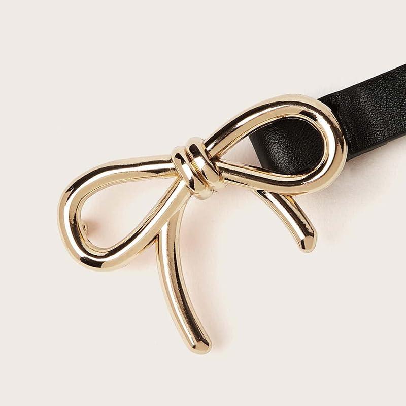 Women's Leather Belt, Gold Bow Skinny Belt for Dresses Dress Jeans, Ladies Thin Waist Belt for Pants3