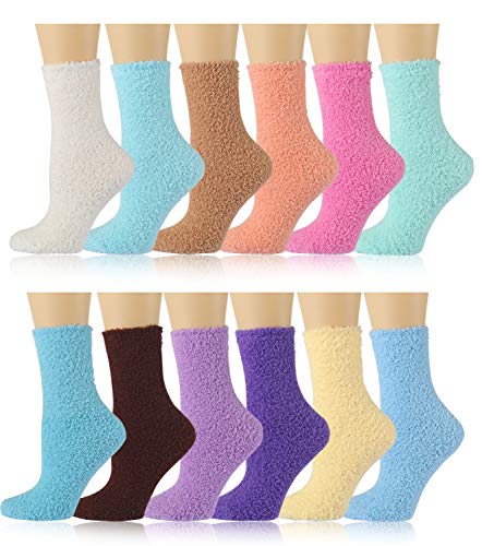 6-12 Pairs Diravo Fuzzy Cozy Socks Slipper Socks forÂ Women Warm Cozy FluffyÂ Comfy Sock for Girls for Winter Gifts (C-12Pairs-Soild Color-1)