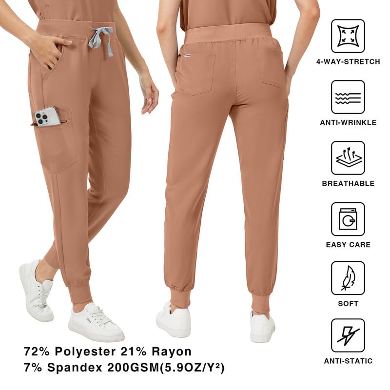 Image of Kitmaz Scrub Pants for Women - Mid Rise 4-Way Stretch Anti-Wrinkle Slim Fit Jogger Pants, Drawstring & 5 Pockets