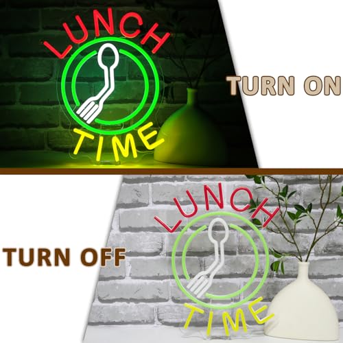 Image of Lunch Time Neon Sign for Wall Decor, 15.3 inch x 12.6 inch Led Signs for Kitchen, USB Dimmable Restaurant Neon Lights for Dining Room Luncheonette Bistro Food Bar Home Pub Party Wall Art