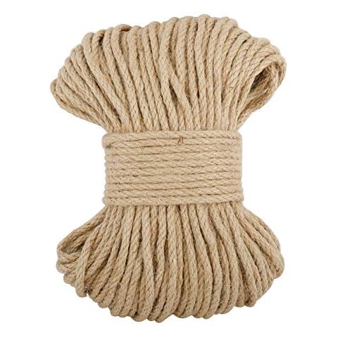 PetierWeit Natural Jute Twine Hemp Rope 164 Feet 6mm(1/4 Inch) Hemp Rope Soft Durable Rope Without Nasty Chemical Smell Excellent for Ribbon Wrap and Other Crafts Accessory Cover