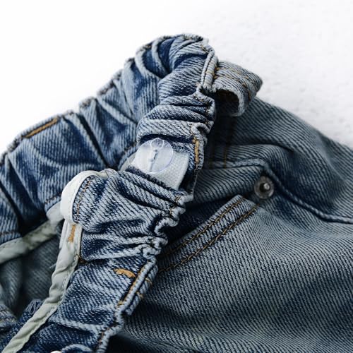 KIDSCOOL SPACE Girls Wide Leg Jeans, Elastic Pull on One Button Front Baggy Denim Pants4