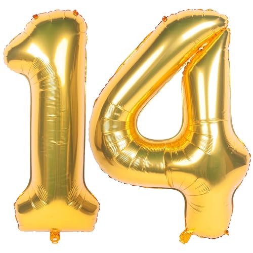 Image of 40 Inch gold Number Balloons 14 Helium Foil Mylar Balloon | Birthday Party banquet Decoration 14
