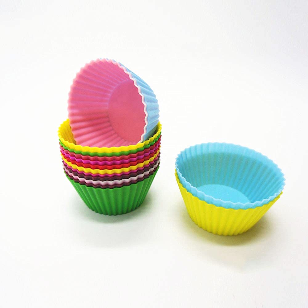 HiFam? Silicone Muffin Moulds | Cupcake | Jelly | Cake | Round Muffin Mold | Multicolored | (6 Pcs)