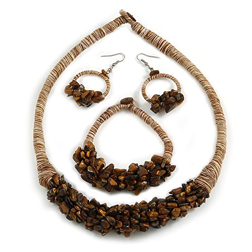 Avalaya Ethnic Handmade Semiprecious Stone with Cotton Cord Neckl...