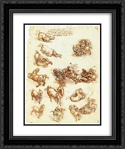 Study Sheet With Horses 20x24 Black Ornate Frame and Double Matted Museum Art Print by Leonardo da Vinci