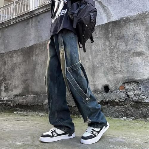 Men Wide Leg Cowboy Pants Harajuku Denim Trousers Streetwear Jeans3