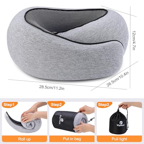 Image of Neck Travel Pillow | Memory Foam Neck Pillow for Comfort on Airplane, Compact Ergonomic Design for Traveling, Car Rides, Home Offices Use, Ideal for Adults Women Men (Gray)