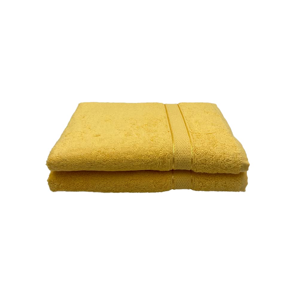 BYFT Daffodil (Yellow) Premium Bath Towel (70 x 140 Cm-Set of 2) 100% Cotton, Highly Absorbent and Quick dry, Hotel and Spa Quality Bath linen with Stripe Diamond Dobby-500 Gsm