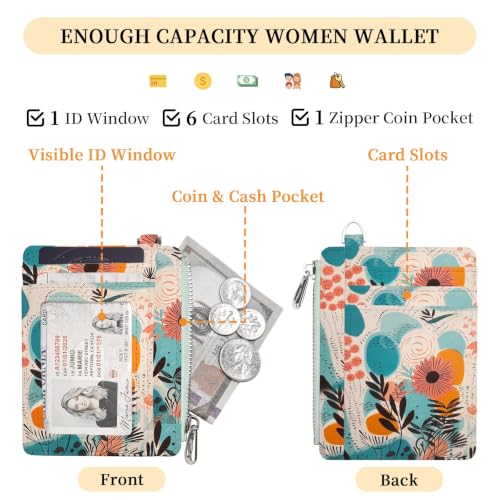 Image of Hancynir Boho Flower Floral Slim Wallet Women Credit Card Holder RFID Small