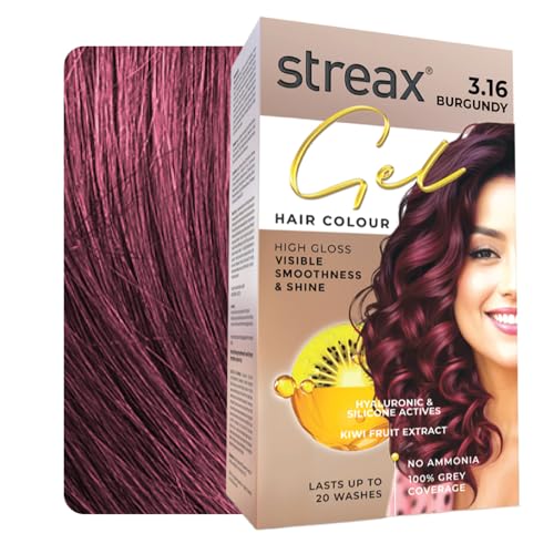 Streax Gel Hair Colour for Women & Men, Burgundy 3.16, 150ml | Hair Colour Burgundy| 100% grey coverage | Long Lasting Hair Color, easy to use | Ammonia-Free Hair Color, Lasts Up to 20 Washes