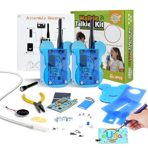 eUda+ STEM Walkie-Talkies Kit for Kids Ages 12-17 Electronic Gifts for Boys 12-14 Stem Toys for Ages 13-16 Teen Boys 13+ Gift Ideas Soldering Practice Kit for Beginners (Soldering Version, BTB)