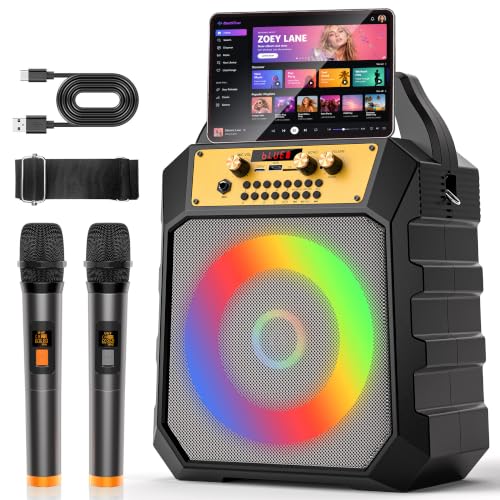 Máquina de karaoke para adultos y niños, altavoz de karaoke Bluetooth con dos micrófonos de karaoke inalámbricos, altavoz de sistema PA compatible con tarjeta TF/USB