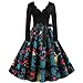 Kviklo Vestido de Navidad de las mujeres de los años 50 Vintage impreso A-Line Swing vestido de cintura alta con cinturón