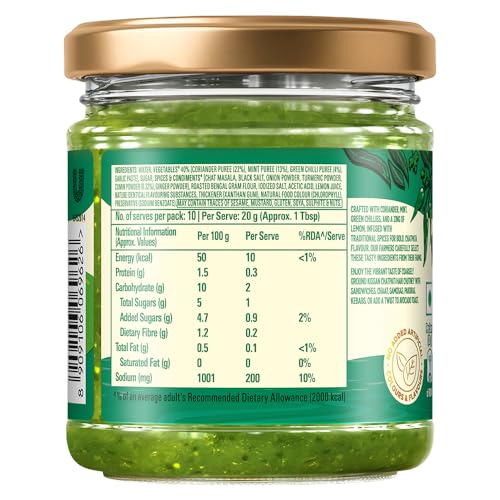 Image of Kissan Chatpati Hari Chutney, 200g, For Spicy & Tangy Delights, With Coriander, Mint & Green Chillies, Silbatta-Like Texture, Sourced From Indian Farms, Ready To Eat