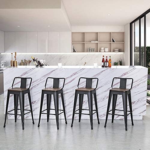 Tongli Metal Bar Stools Set Of 4 Barstools Counter Height Bar Stools With Back Industrial Bar Stool Indoor Counter Stool Kitchen Island Stools Modern Bar Chair With Wood Top 26 Inch Matte Black #TOP7