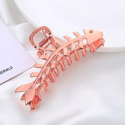 Pinza para cabello con diseño de hueso de pescado en metal color oro rosa para mujeres y niñas, elegante y con fuerte sujeción, 1 pieza miniatura 2