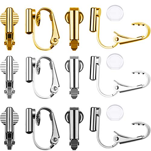 Tatuo 9 Pairs Clip-on Earrings Converter Component for Non-Pierced Ears and Comfort Earring Pads(Gold Silver Steel)