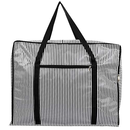 Image of Kuber Industries Lining Design Rexine Jumbo Underbed Moisture Proof Storage Bags for Clothes with Zipper Closure and Handle (Black)