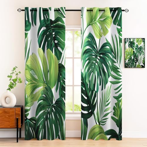 Rideau à oeillets imprimé feuille de monstera pour une chambre cocooning