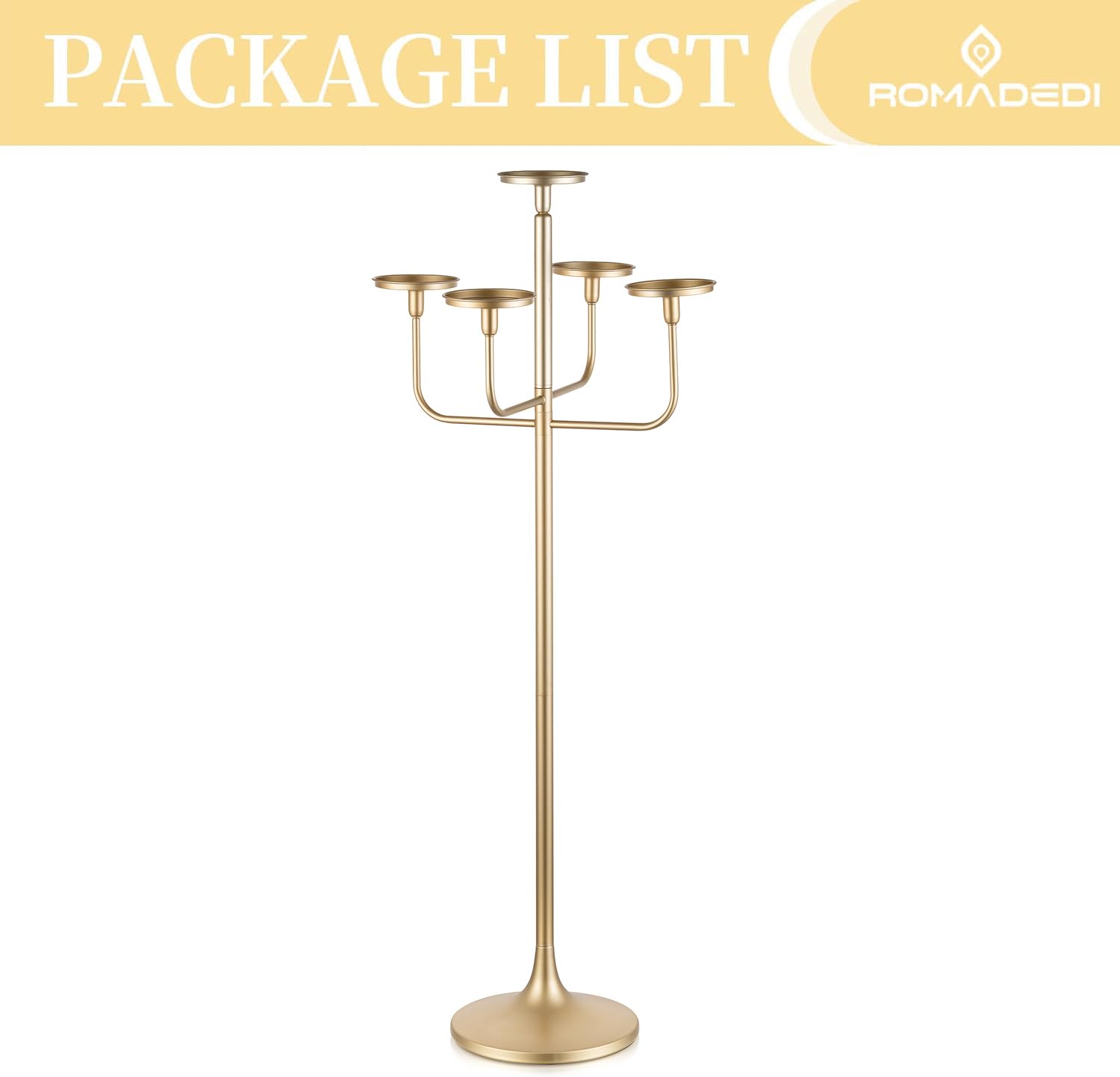 Romadedi Candelabra Tall Candle Holder - 47 inch Floor Gold Candle Holders Wedding Centerpiece for Pillar Candlestick Centerpiece Decor: Gold 1