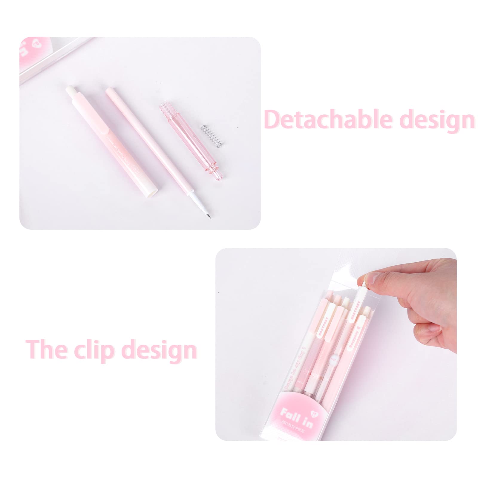 5pcs Aesthetic Gel Ink Rollerball Pens Retractable Ballpoint Pens Black Ink Pens Set - Image 3