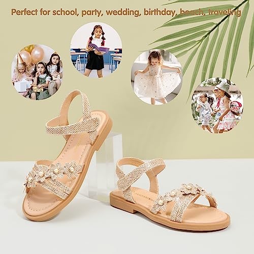 Pandaninjia Melody Girls Sandals Toddler/Little Kid Open Toe Cute Flower Pearl Flats Dress Sandals Summer Shoes thumb #4