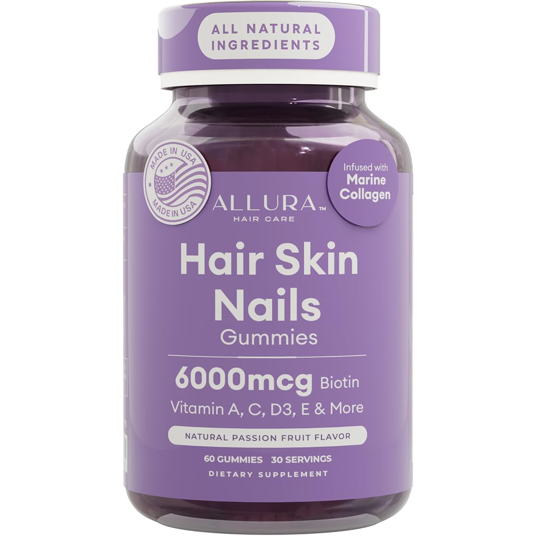 Hair Skin and Nails Vitamins for Women – Extra Strength 6000mcg Biotin Hair Gummies with Marine Collagen, Vitamin E, A, C & PABA for Hair Growth, Healthy Skin & Nails – Made in US, Passion Fruit, 60ct — Amazon image 9