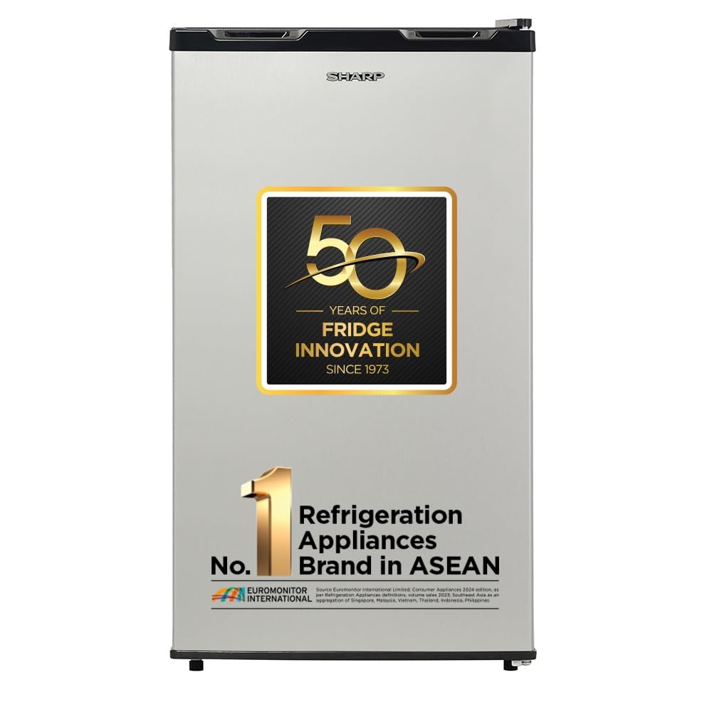SHARP 92 L 1 Star Mini Direct Cool Single Door Refrigerator |Japan 7 Shields Protection|Vegetable Box| Toughened Glass shelves (Metal Silver)