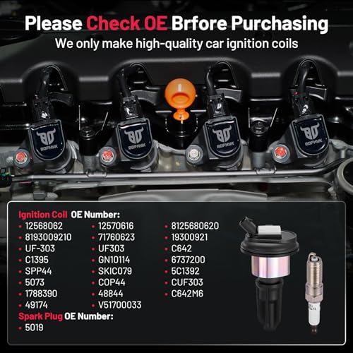 Image of BDFHYK 4 Ignition Coil Pack UF303 and 4 Iridium Spark Plug 5019 Compatible with 2004-2006 Colorado, 2004-2006 Canyon, 2007-2008 i-290, 2006 i-280 2.8L 2.9L Coil for C1395 GN10114