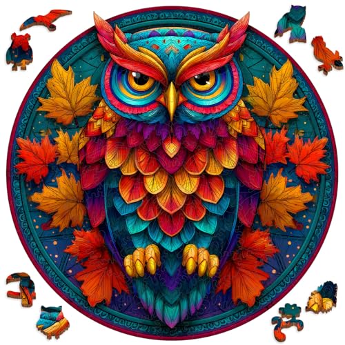 Mocfesk Wooden Puzzles for Adults, Colorful Owl Puzzles 500 Pieces, Unique Shaped Jigsaw Puzzles for