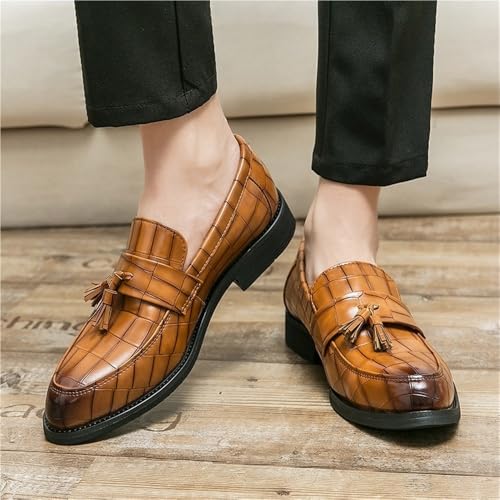 Slip Resistant Comfortable Lightweight Men's Loafers Shoes Pointed Toe Block Pattern with Tassel Loafer4