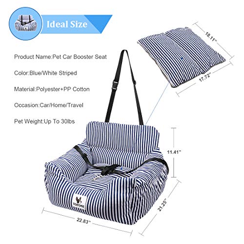Small Dog Car Seat,Pet Car Booster Front Seat Carrier with Removable Cover&Safety Leash for Small and Medium Pets Cat Up to 25 Lbs
