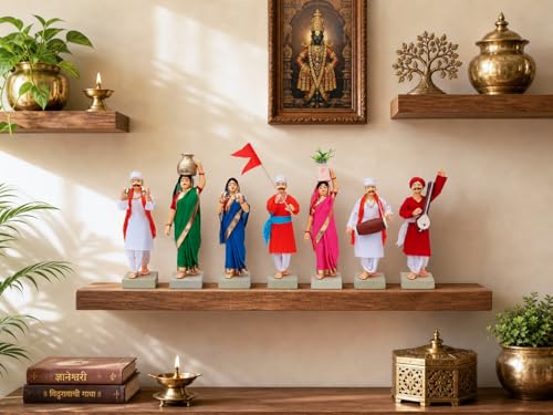 Image of Handmade Terracotta Pandharpur Warkari Set of 7 | Traditional 6 Inch Standard, Clay Figurines for Mandir Decor, Golu Display and Gifting