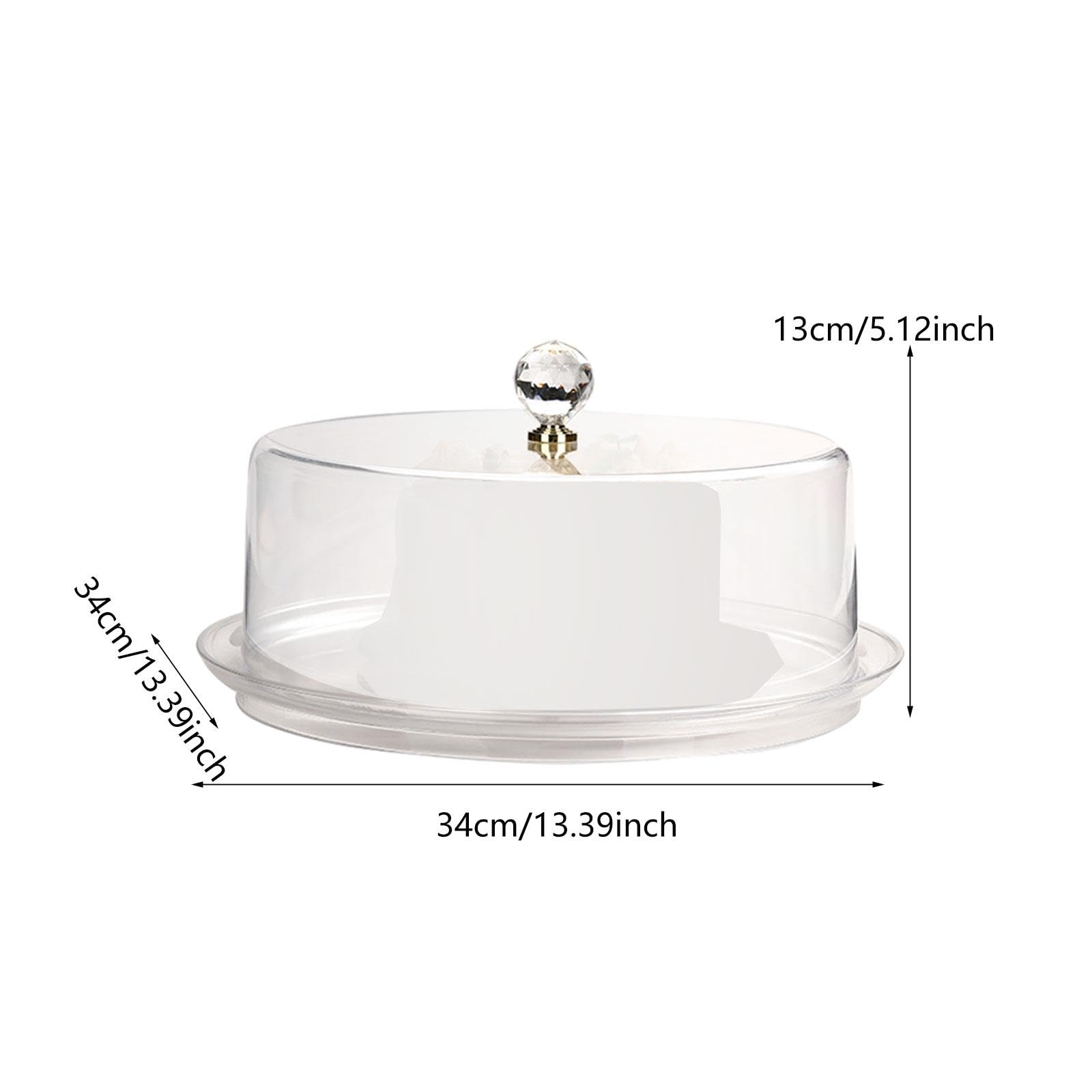 perfk Soporte para Tartas de acrílico con Tapa en Forma de cúpula, Bandeja para Tartas Transparente y Redonda, Soporte para Tartas Cubierto para Cocina, 34 X 34 X 13 Cm