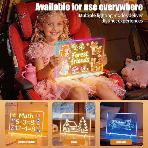 LED Note Board with 8 Colors 6 Modes -13.7"X10" Acrylic Dry Erase Board, Led Drawing Board Includes Adapter, 14 Markers, Tracing Paper, Sketching Gifts for Kids/Girls/Teens - image 7