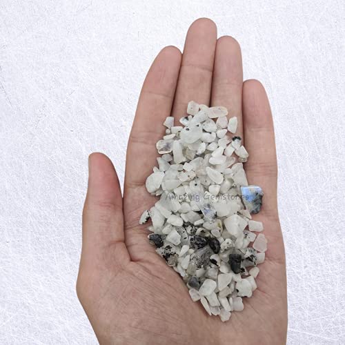 Image of Amazing Gemstone Rainbow Moonstone Crystal Chips Aquarium Gravel Rocks - Bulk Fish Tank Gravel, Small Tumbled Stone Chips and Tiny Crystals for Decoration (Natural AAA Grade Gemstones)