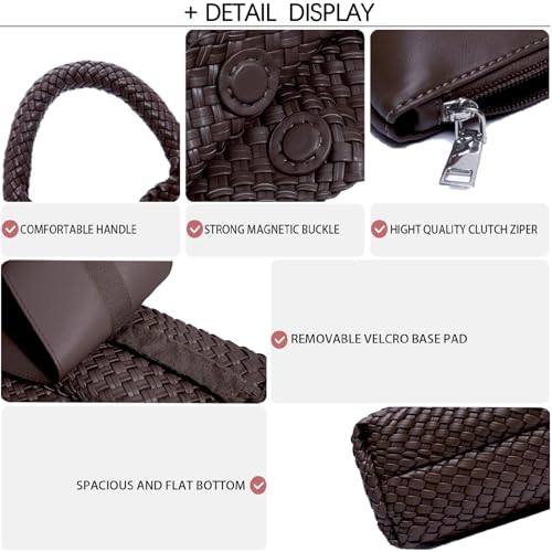 Image of JINMANXUE Woven Tote Bag for Women, Fashion Hobo Handbag, Travel Top-handle Shoulder Bag, Beach Underarm Bag with Purse (Mocha Coffee)
