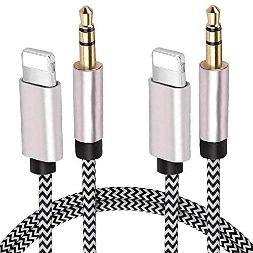 Aux Cord for iPhone, Apple MFi Certified 2Pack Lightning to 3.5mm Aux Cable for Car Compatible with iPhone 14 13 12 11 XS XR X 8 7 6 iPad iPod for Car Home Stereo Headphone Speaker, 3.3FT Silver