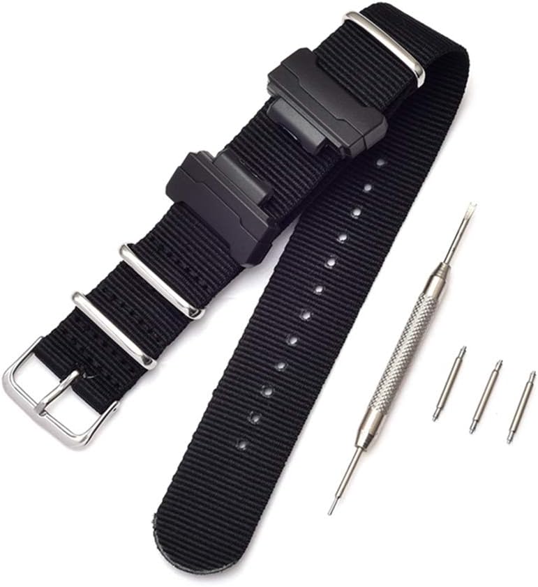 Shieranlee NATO Nylon Strap Watchband for Casio G-Shock GA-110 120 GA-400 GD-100 DW-5600 GLS-8900 Canvas Men Bracelet Band Black Adapters