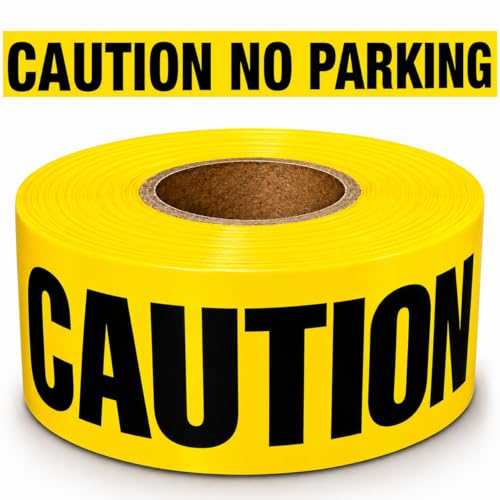 Image of ATERET Caution No Parking Tape 3 inch x 1000 feet, Hazard Safety Tape, Construction Tape for Danger /Hazardous Area, Ideal Use for Halloween Decorations, Party, Work-Site