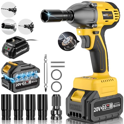 Muylux 4.0Ah Battery Cordless Impact Wrench, Brushless 1/2 Impact Gun, 320Ft-lbs(430N.m) 20V High Torque Power Impact Driver, Electric Impact for Car Home